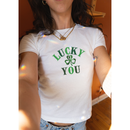 Lucky You Western Style Shamrock Baby Tee - Y2K Style