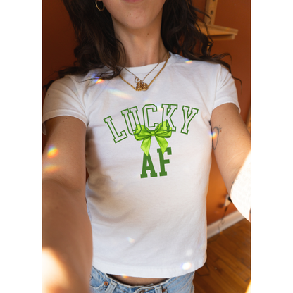 Lucky AF Baby Tee - Coquette Bow Aesthetic Women's Tee