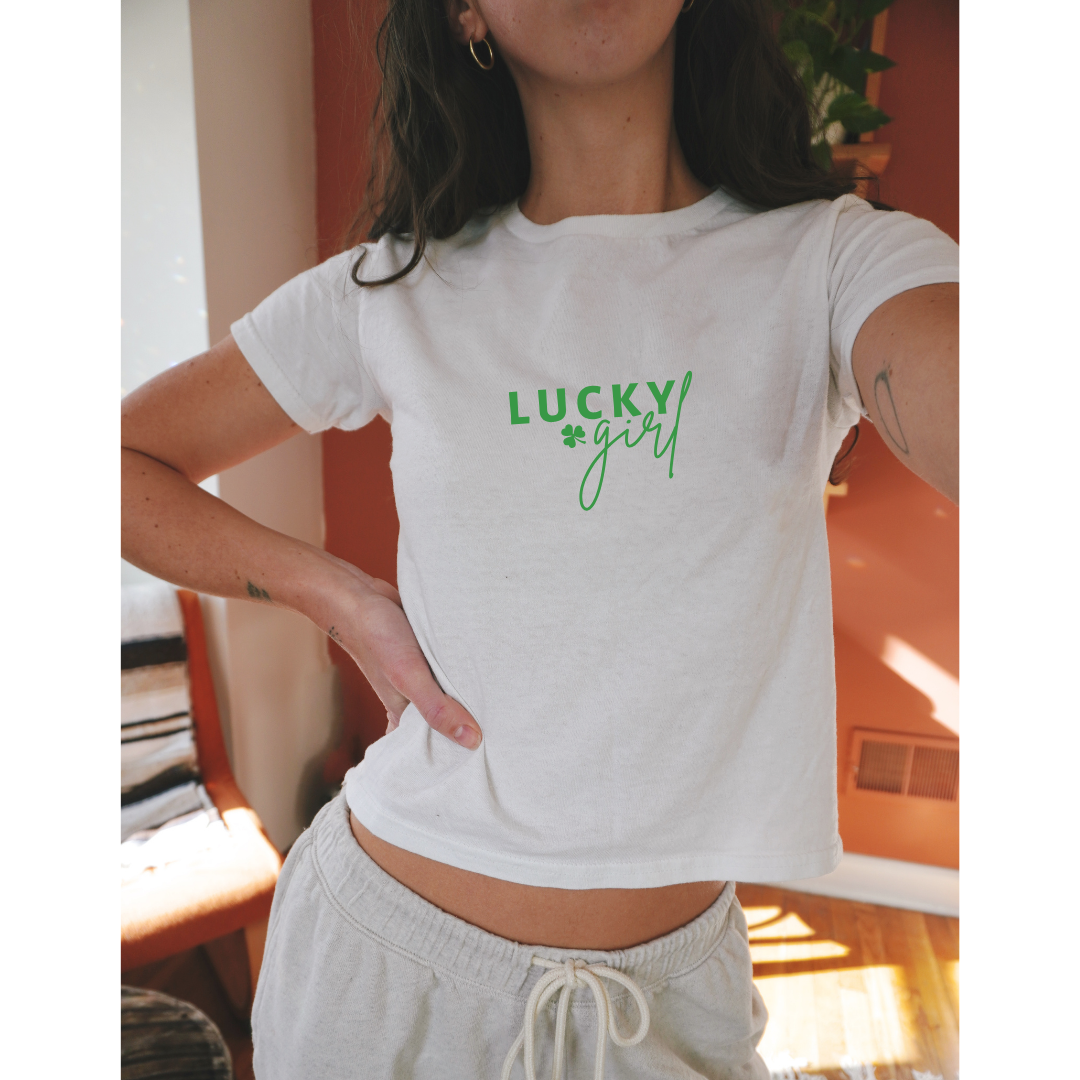 Lucky Girl Baby Tee - Y2k Style Coquette Shamrock Trendy Shirt