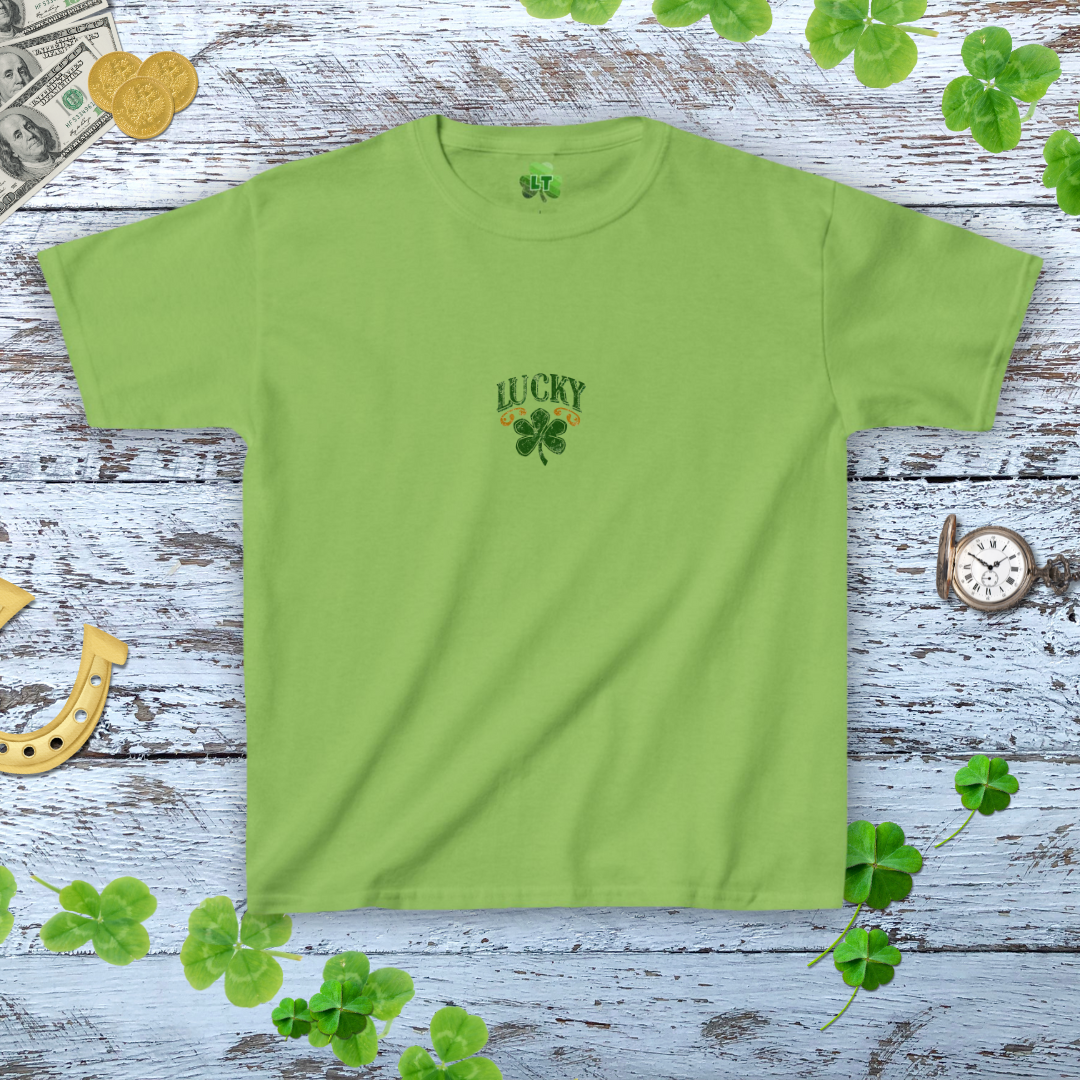 Vintage Lucky Shamrock Baby Tee - Distressed Bronze Green Tee