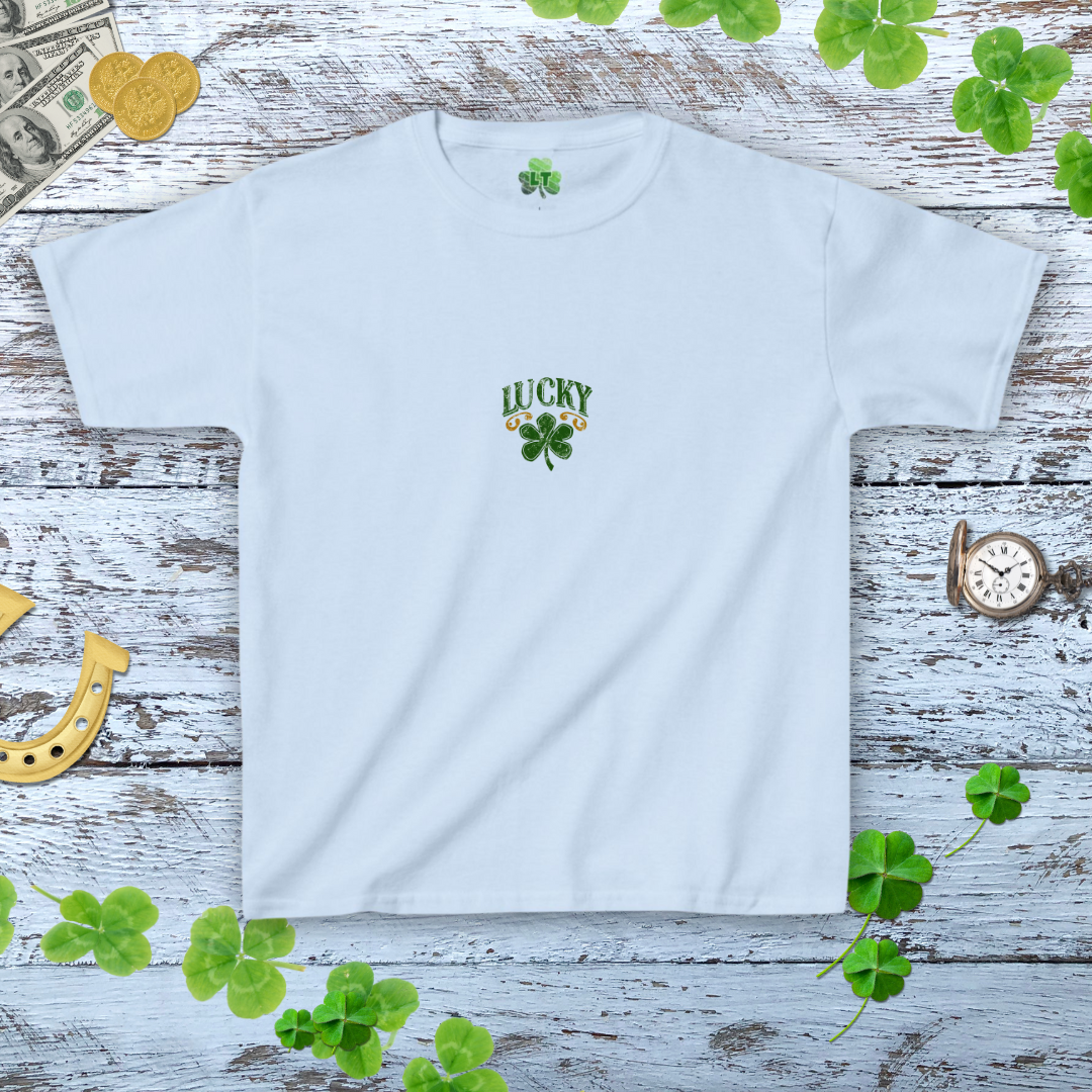 Vintage Lucky Shamrock Baby Tee - Distressed Bronze Green Tee