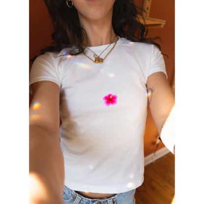 Hibiscus Graphic Floral Pink Baby Tee - Y2K Style Women Tee