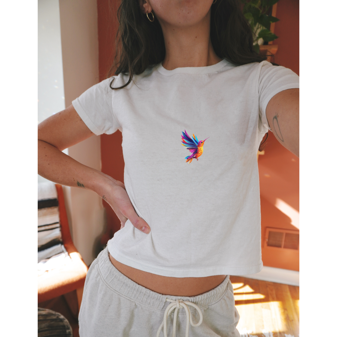 Hummingbird Minimalist Graphic Baby Tee - Y2K Style Women Tee