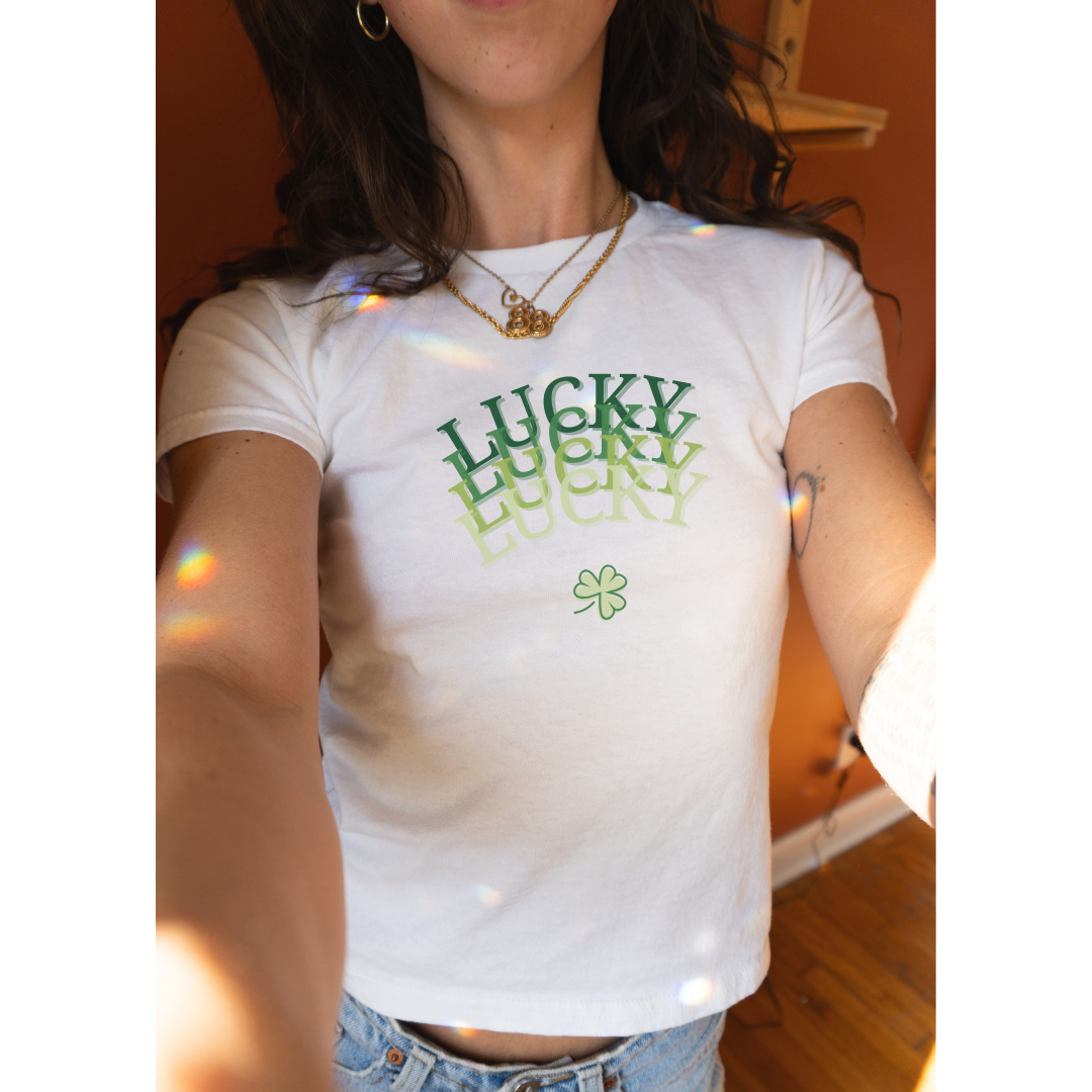 Lucky X4 Baby Tee - Y2K Lucky Shamrock Shirt