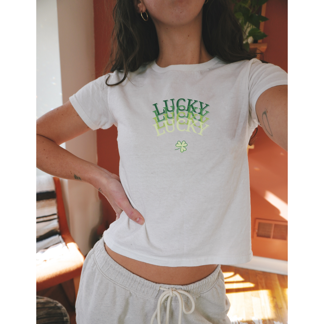 Lucky X4 Baby Tee - Y2K Lucky Shamrock Shirt