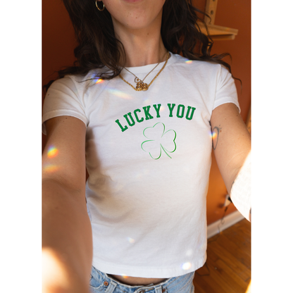 Lucky You Soft Shamrock Baby Tee - Y2K Style Tee