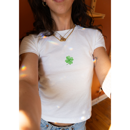 Minimalist Shamrock Baby Tee - Aesthetic Shamrock Coquette Baby Tee