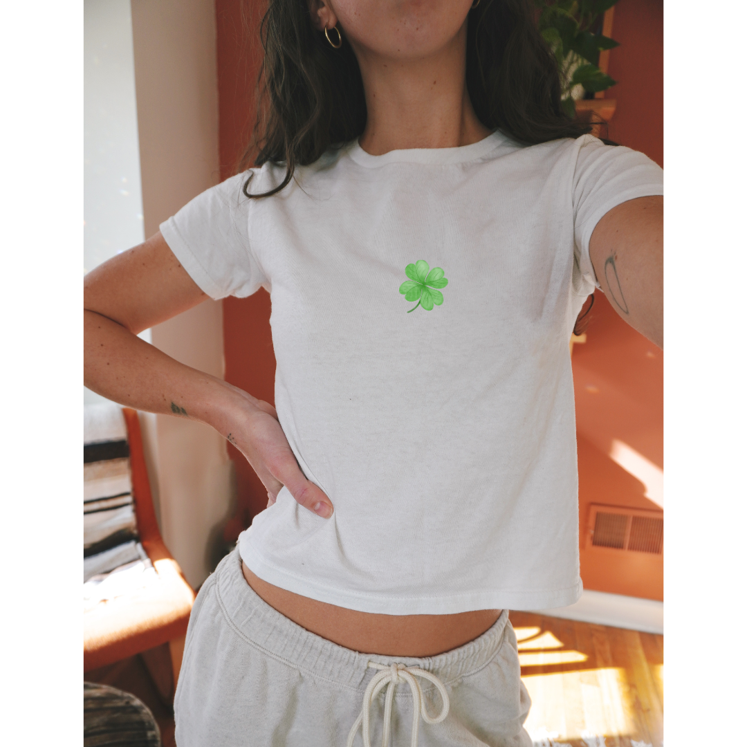 Minimalist Shamrock Baby Tee - Aesthetic Shamrock Coquette Baby Tee