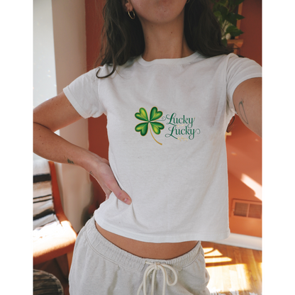 Lucky Lucky Golden Shamrock Baby Tee - Y2K Style