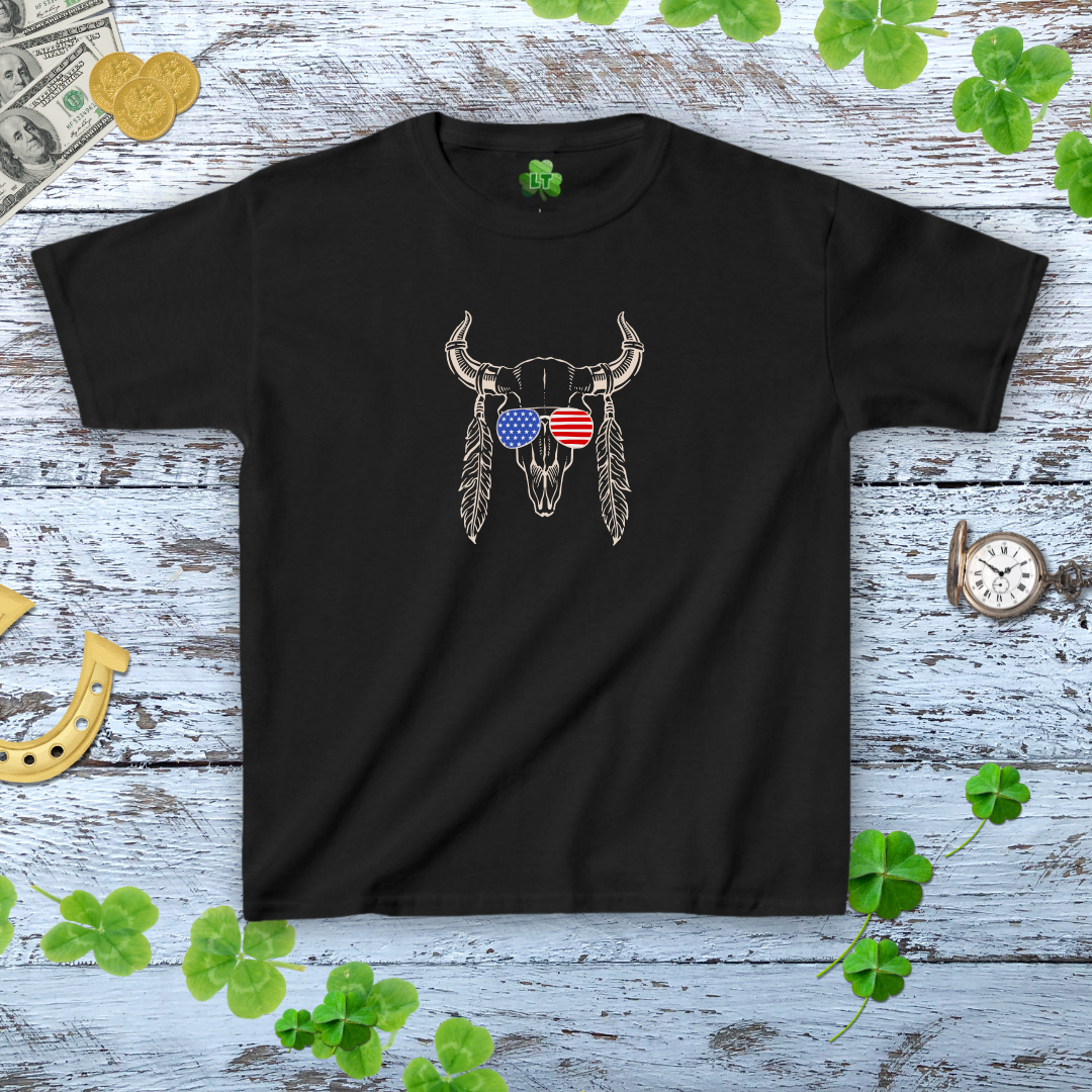 Patriot Bull Skull Baby Tee - Western American Style Shirt