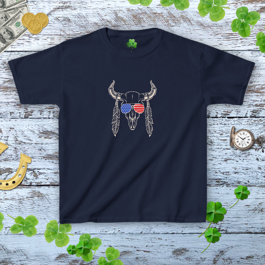 Patriot Bull Skull Baby Tee - Western American Style Shirt