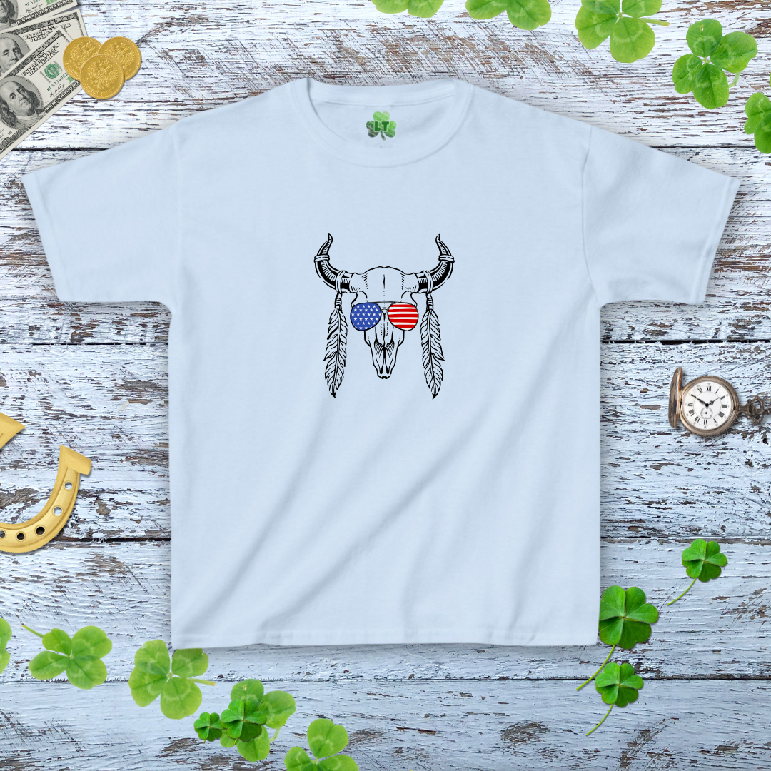 Patriot Bull Skull Baby Tee - Western American Style Shirt